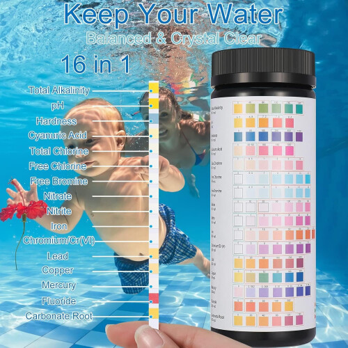 Water Quality Test Kits, 16 in 1 Water Strips, 100 Strips Aquarium Tester Ref: 2626 1