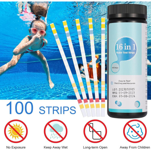 Water Quality Test Kits, 16 in 1 Water Strips, 100 Strips Aquarium Tester Ref: 2626 2