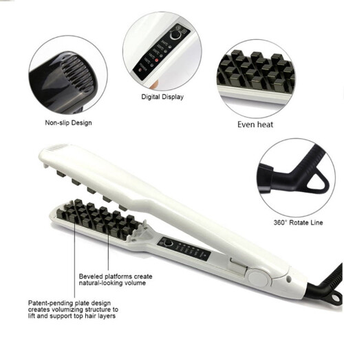 (WHITE) Hair Iron Ceramic 3D Grid Hair Crimper 1