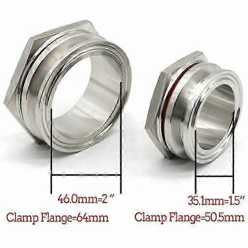 (2 inch) Stainless Steel SS304 Weldless Bulkhead 1.5" 2" Tri Clamp Kettle Bulkhead FP 1