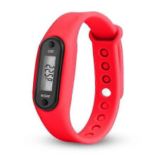 (Red) Fitness Step Counter Watch with LCD Display for Adults & Kids - Activity Tracker Pedometer