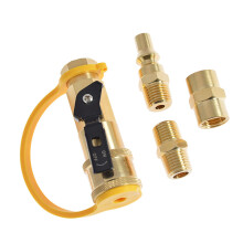 Propane quickconnect adapter for cooking and heating, propane connection with shutoff valves, grill accessories.