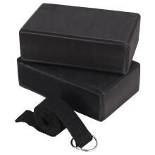 Yoga Block und Gurt Set EVA Schaum Weiche, Rutschfeste BlöCke Universal Pilates Dehnung Tonisieren Trainings Schwarz