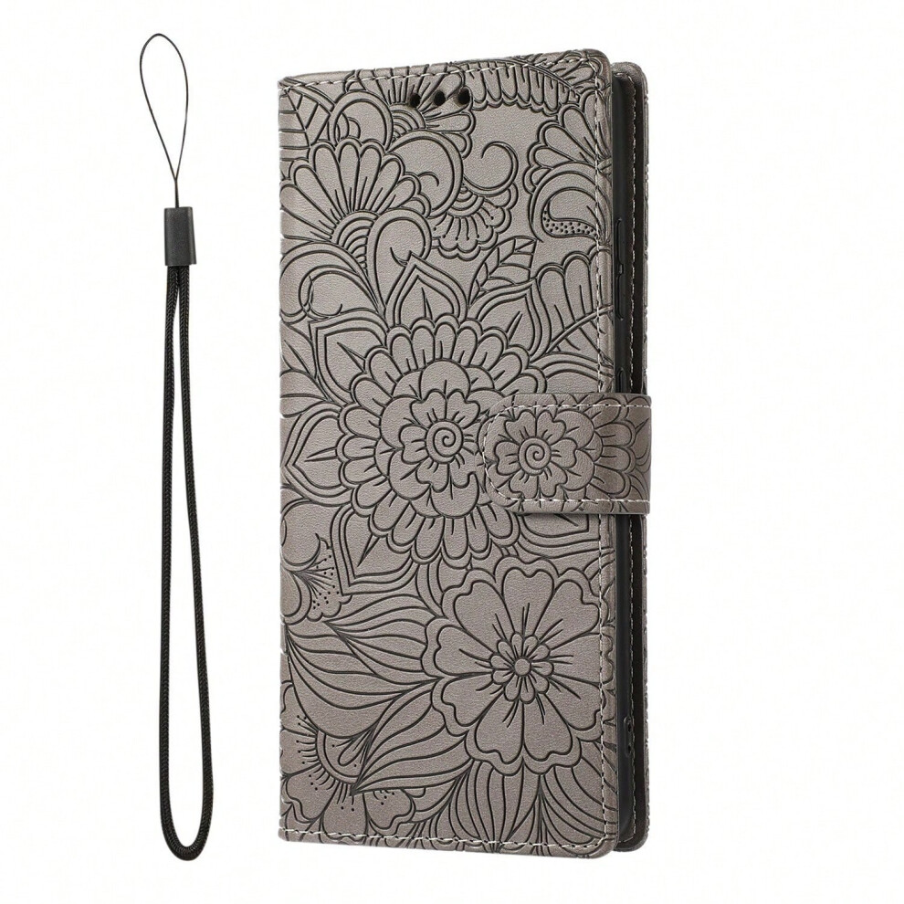 Photos - Case  Suitable for Samsung S23ULTRA skin-feel embossed three-card mobile phone leather  S24FE multi-function card(grey, A21S)