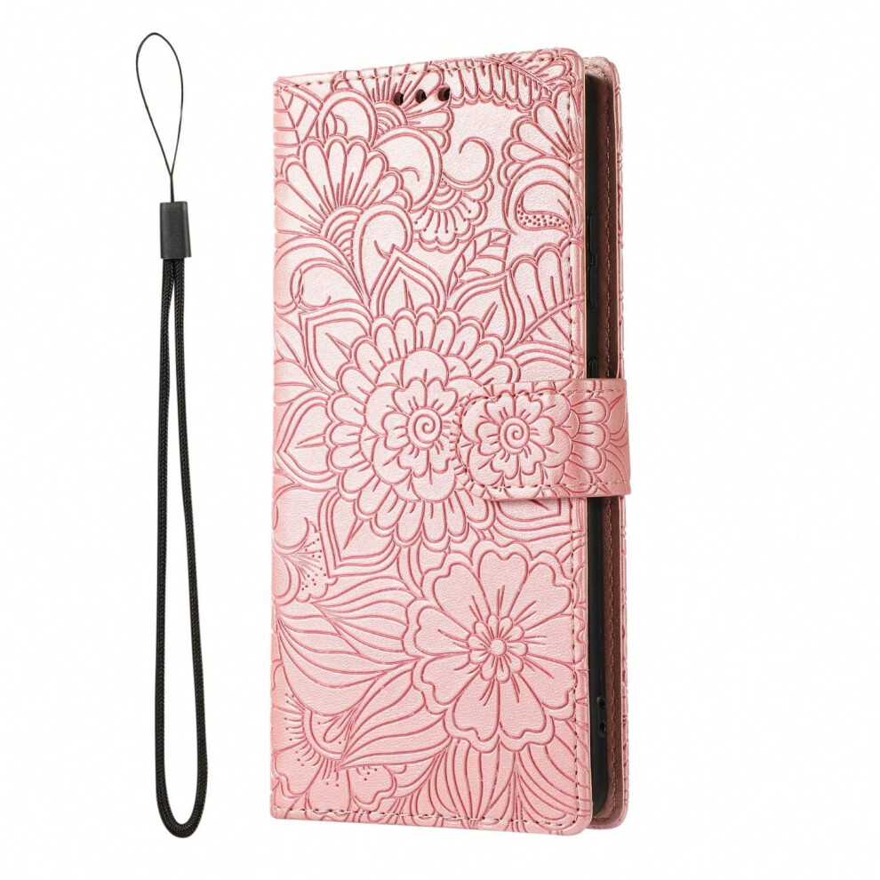 (, Note8) Suitable For Samsung S23ultra Skin-Feel Embossed Three-Card Mobile Phone Leather Case S24fe Multi-Function Card Protective Shell A53 Pink 7606228097483