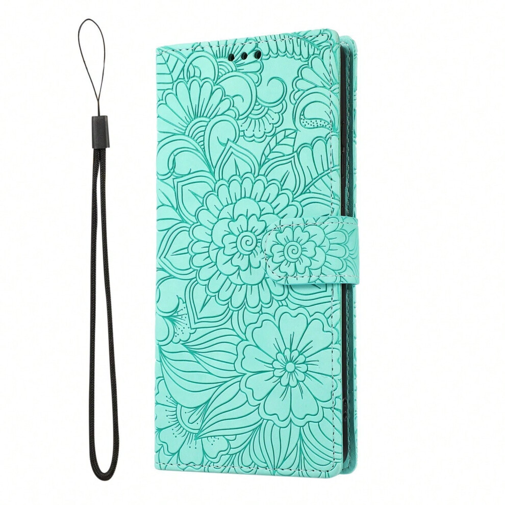 Photos - Case  Suitable for Samsung S23ULTRA skin-feel embossed three-card mobile phone leather  S24FE multi-function(green, S22PLUS)