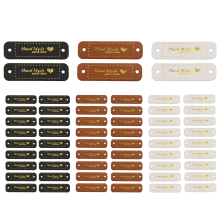 60 StüCk Etiketten mit Buchsatben Handmade PU Leder KüNstlicher AufnäHen Verzierung Stricken ZubehöR LöChern für Mach Es Selbst