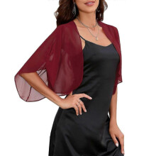 (XL, Burgundy) Women Sheer Shrug Soft Breathable Chiffon Tops Open Front Sheer Shrugs Short Sleeve Cardigans for Evening Dress Party  Burgundy XL