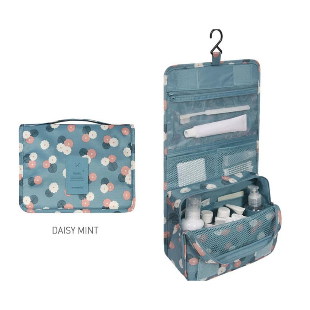 (Daisy Mint) Travel Cosmetic Storage MakeUp Bag Folding Hanging Toiletry Wash Organizer Pouch
