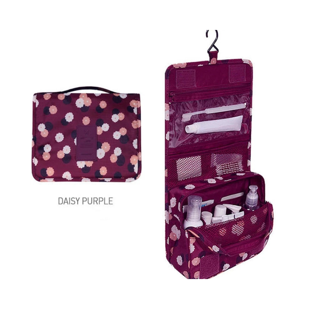 Purple (Daisy ) Travel Cosmetic Storage Makeup Bag Folding Hanging Toiletry Wash Organizer Pouch