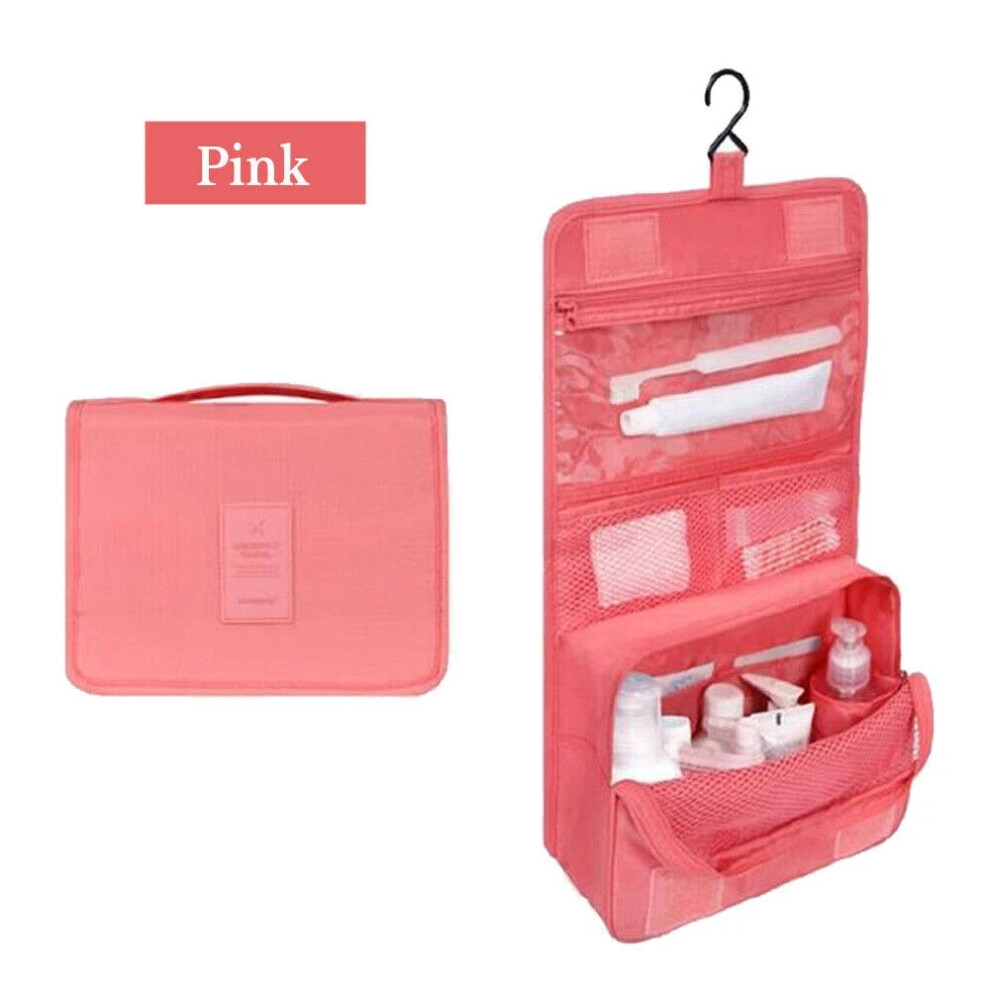 Pink (Pink) Travel Cosmetic Storage Makeup Bag Folding Hanging Toiletry Wash Organizer Pouch