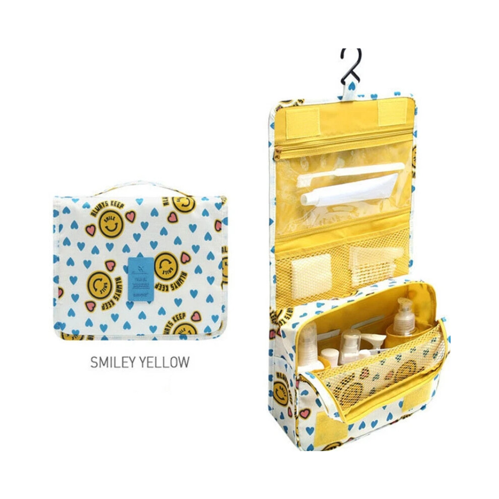 Yellow (Smiley ) Travel Cosmetic Storage Makeup Bag Folding Hanging Toiletry Wash Organizer Pouch