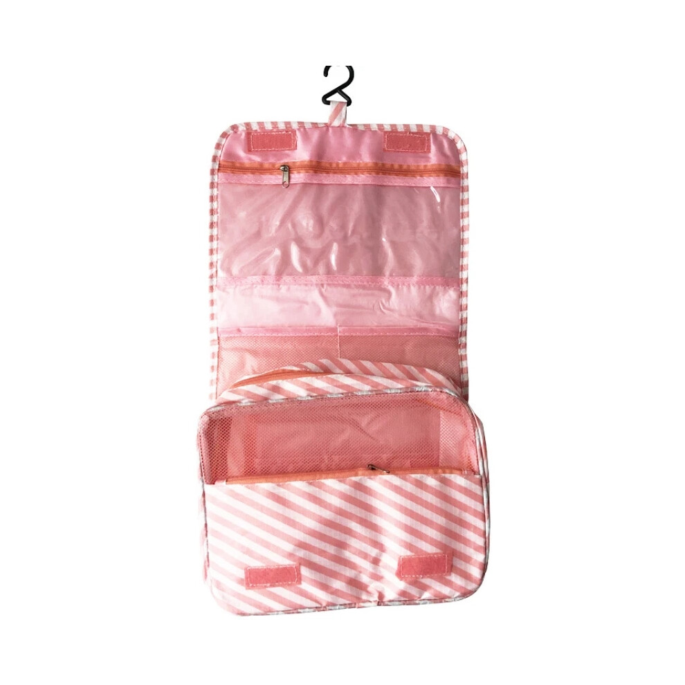 Pink ( Stripe) Travel Cosmetic Storage Makeup Bag Folding Hanging Toiletry Wash Organizer Pouch