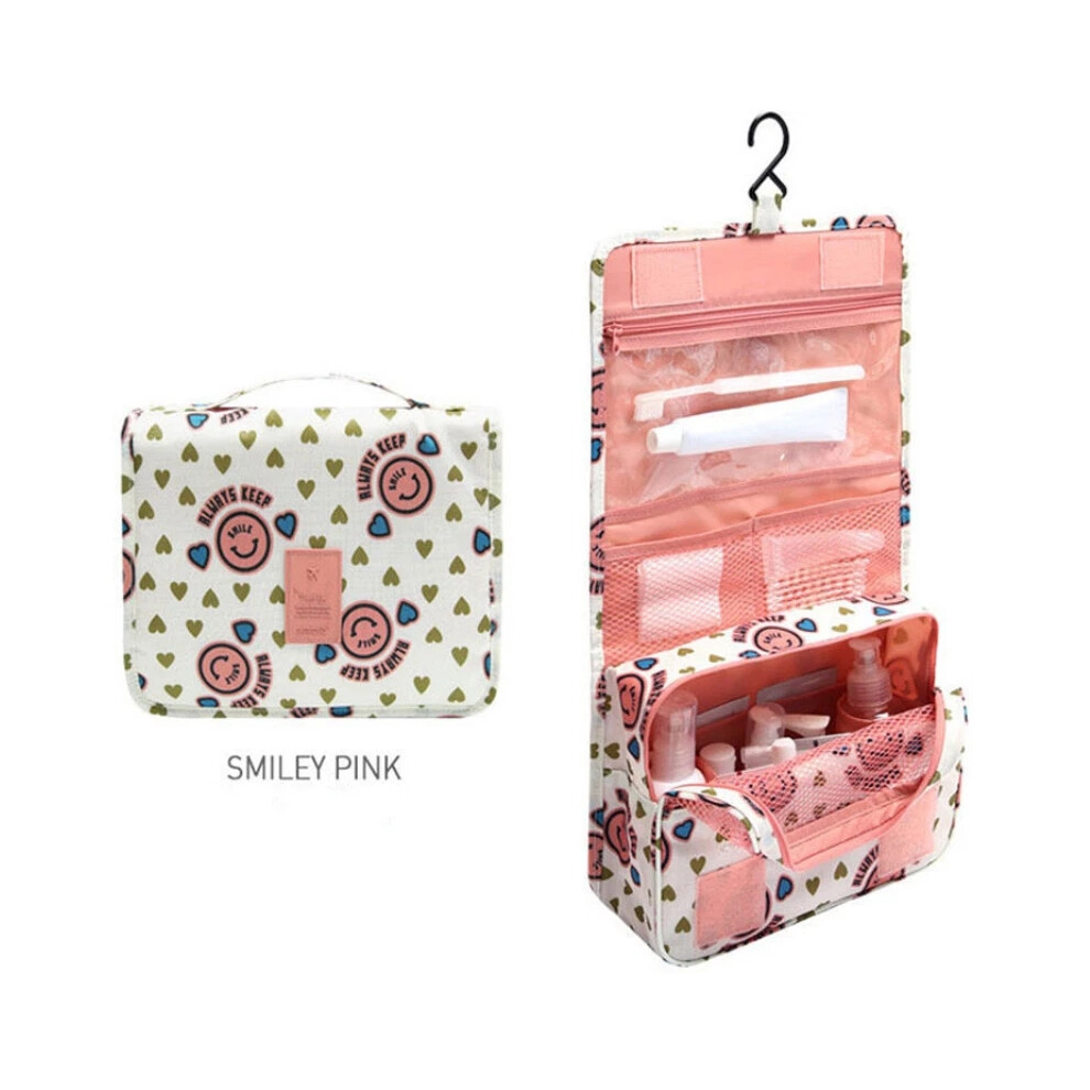 Pink (Smiley ) Travel Cosmetic Storage Makeup Bag Folding Hanging Toiletry Wash Organizer Pouch