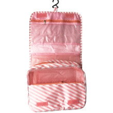 (Pink Stripe) Travel Cosmetic Storage MakeUp Bag Folding Hanging Toiletry Wash Organizer Pouch New