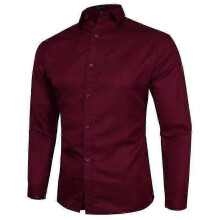 (M,Burgundy)Men's Regular-Fit Long-Sleeve Oxford Shirt
