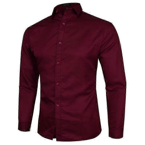(M,Burgundy)Men's Regular-Fit Long-Sleeve Oxford Shirt