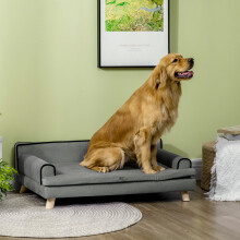 PawHut Dog Sofa w/ Legs, Water-Resistant Fabric for Large, Medium Dogs - Grey