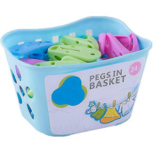 24 Pack Clothes Pins Pegs with Basket Assorted Colors Plastic Windproof Strong Durable Practical Clothespins for Clothesline