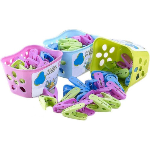 24 Pack Clothes Pins Pegs with Basket Assorted Colors Plastic Windproof Strong Durable Practical Clothespins for Clothesline 1
