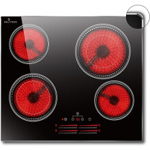 DELITEER Ceramic Hob 4 Zones, Electric Hob with Metal Frame, Built-in Glass Ceramic Hob, 60CM, 6600W, Independent Heating Zone Slider Touch