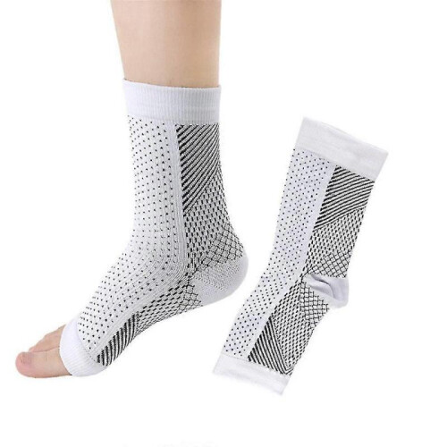 (L XL, White) Neuropathy Compression Ankle Arch Support Socks Running Sport Socks Breathable Tw
