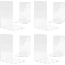 Non-Slip Acrylic Bookends for 4 Pairs Desktop Organizer Stationery with Book Holder for School Supplies and Office