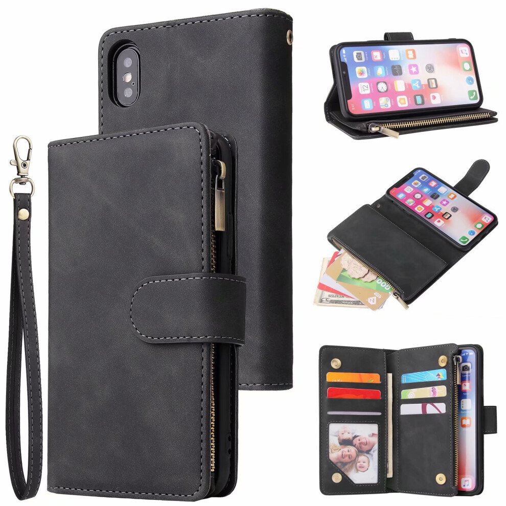(Black) Compatible With Samsung A13 4G/A13 5G/A04s/A04/M13 5G Phone Cases，Magnetic Closure Zipper Pocket Case Slots Wrist Strap Shockproof Flip Cover Black 6903319064234