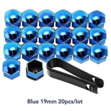 (19mm, blue) 17/19/21mm Tire Wheel Hub Caps with 20 Pieces Wheel Nut Covers for Protection Screw Bolt Nut Caps Hub Screw Protectors