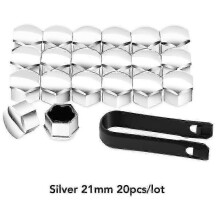 (21mm, silver) 17/19/21mm Tire Wheel Hub Caps with 20 Pieces Wheel Nut Covers for Protection Screw Bolt Nut Caps Hub Screw Protectors