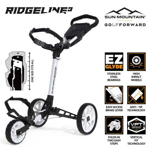 Sun Mountain Ridgeline3 Wheel Push Golf Trolley Cart-Silver 1