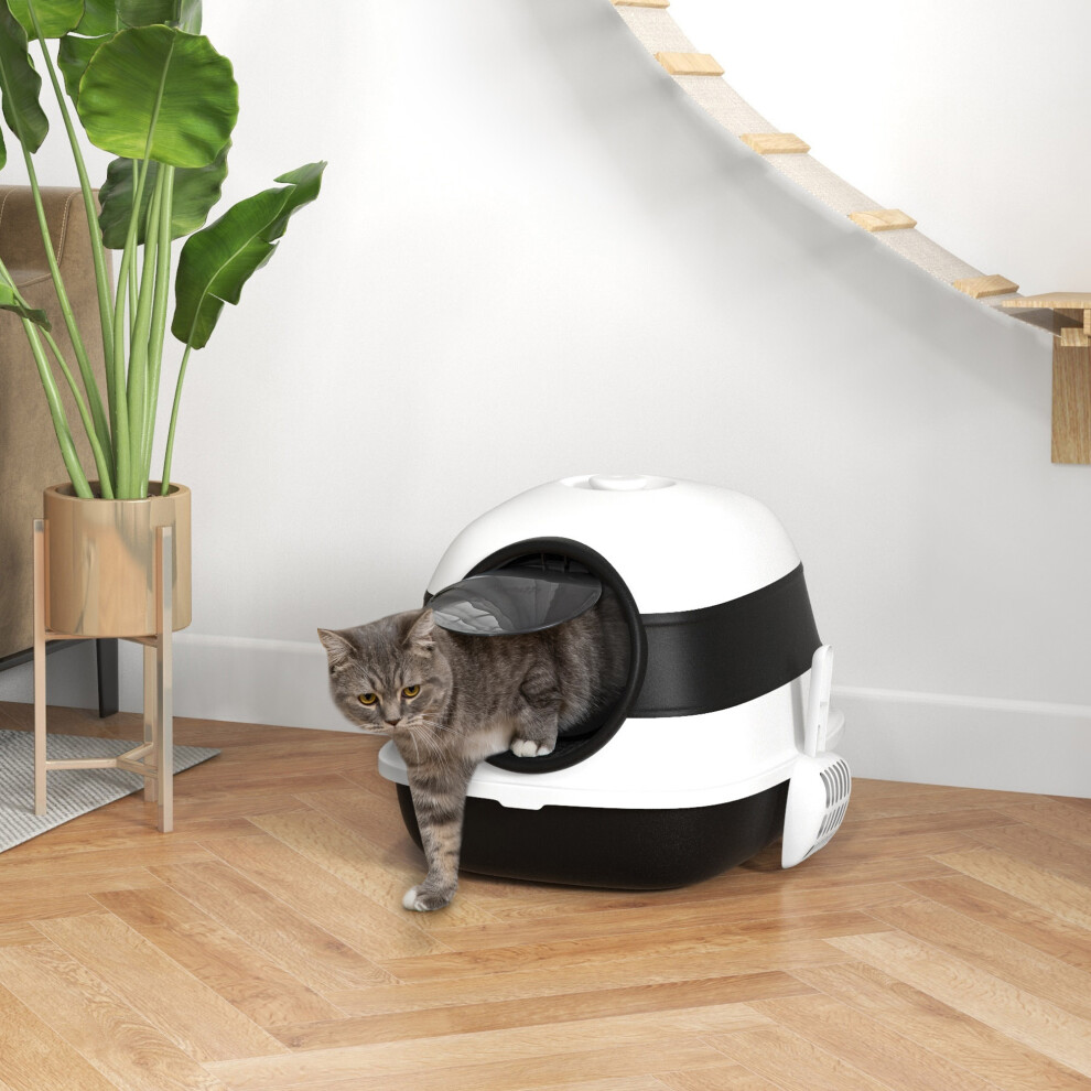 Pawhut Foldable Cat Litter Tray Hooded Cat Litter Box W/ High Side, Black