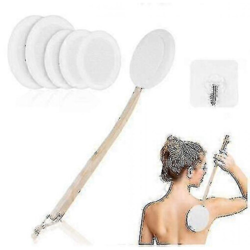 Long Handle Back Lotion Applicator with 6 Replaceable Pads & Hook for Easy Self Application