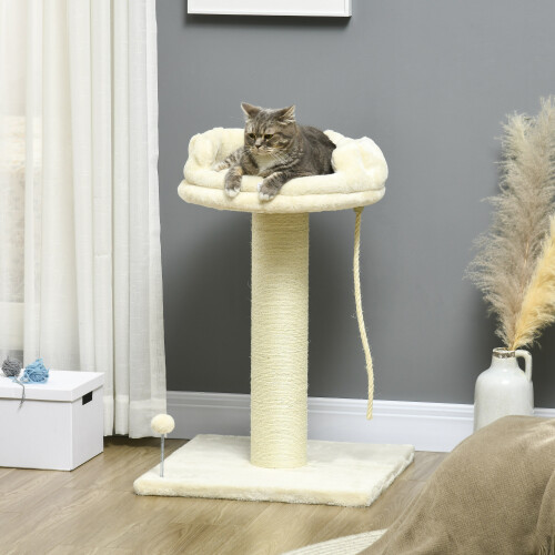 PawHut PawHut 83cm Cat Tree Tower with Scratching Post, Kitten Bed, Toy, Cream
