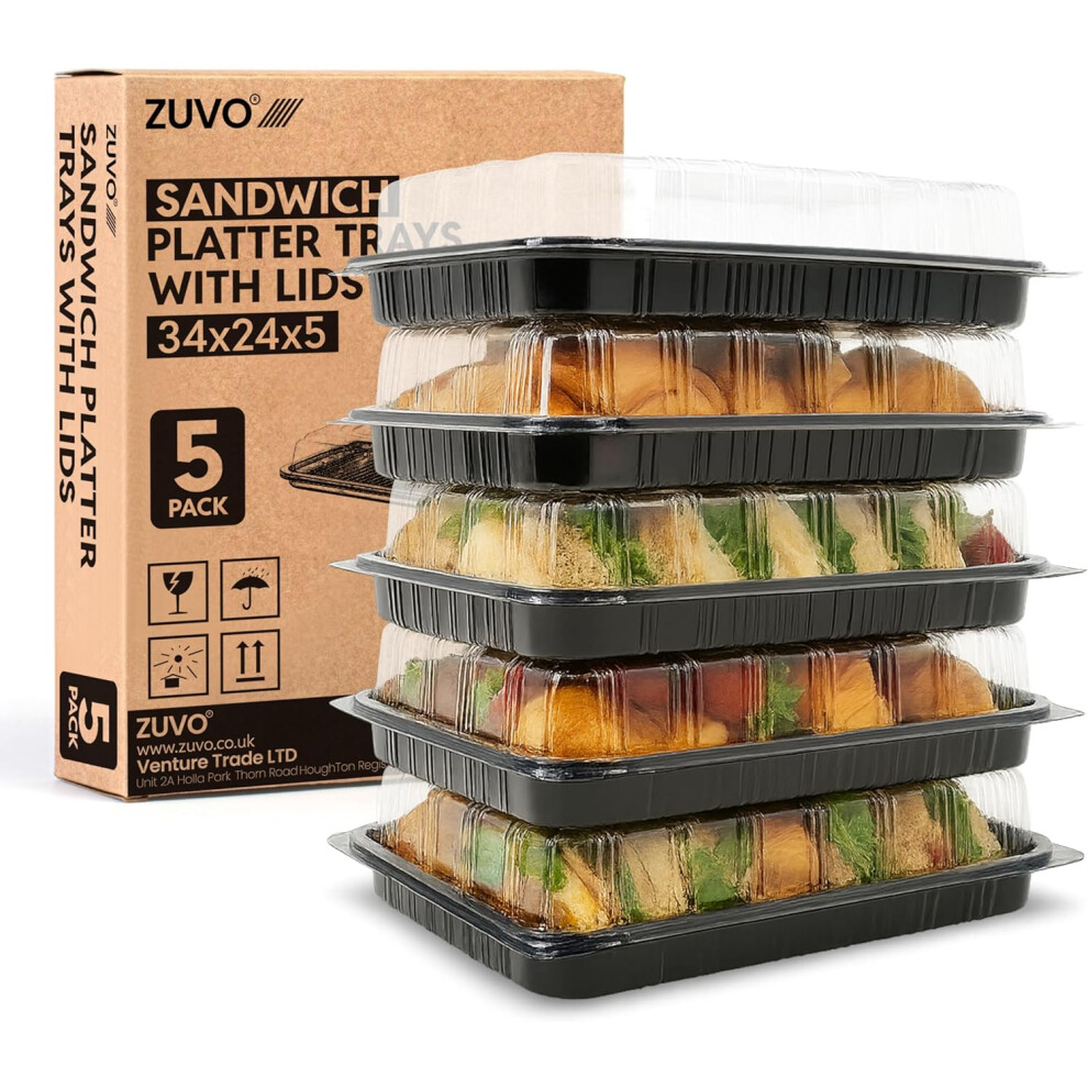Zuvo Reusable Sandwich Platter Trays With Lids Pack Of 5 Buffet Serving