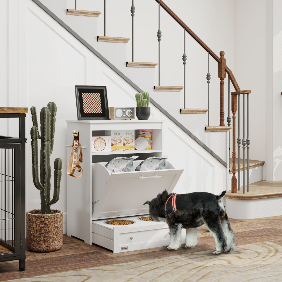 Pawhut Pet Feeder Station, Dog Cat Food Storage Feeding Station, Food Cabinet