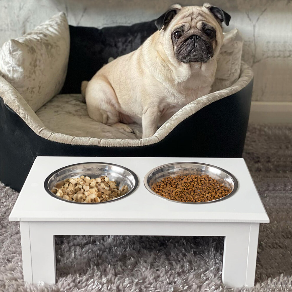 Pawhut Raised Dog Bowls Pet Feeder Raised Elevated Stainless Steel Food White