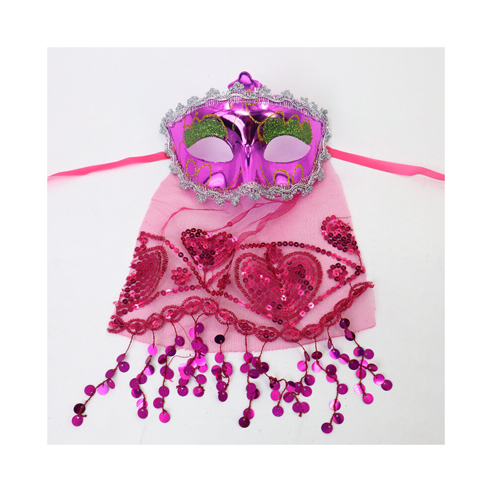(Veil Rose Red, One size) Halloween masquerade mask female belly dance mysterious princess veil mask Christmas party mask-image-OPC-PJ5QYKK-NEW