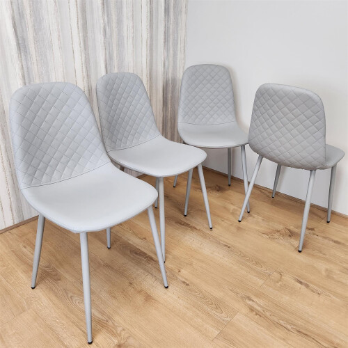 Round Glass Dining Table and 4 Grey  Colour leather  Chairs 2