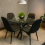 Round Glass Dining Table with 4 black leather paded Chairs  Dining Table Set 1