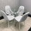 Round Glass Dining Table with 4 White Leather Kitchen Chairs 4