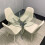 Round Glass Dining Table with 4 cream leather paded Chairs  Dining Table Set 3