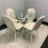 Round Glass Dining Table with 4 cream leather paded Chairs  Dining Table Set 2