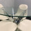 Round Glass Dining Table with 4 cream leather paded Chairs  Dining Table Set 8