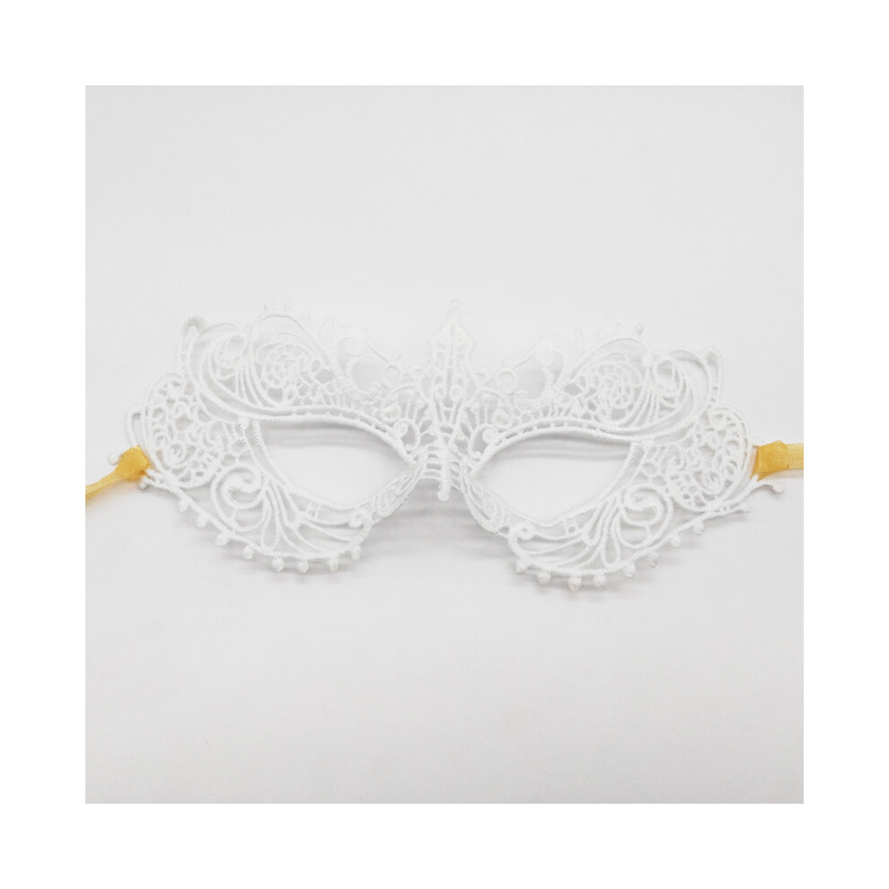(Double yarn belt-thick white small pointed) Double gauze lace mask party half face shaped masquerade mask Halloween-image-OPC-PJ5R5DK-NEW