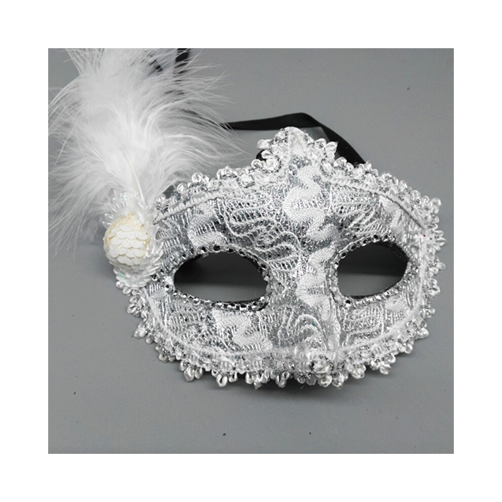 (Small hat with side feathers-white, One size) Party mask masquerade mask female PVC feather princess mask Christmas supplies-image-OPC-PJ5RFD5-NEW