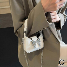(White) Womens Bow Tie Handbag Simple Casual Underarm Bag Bag Crossbody Bag for Street