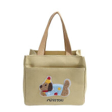 (Yellow) Cute Dachshund Pattern Lunch Bag Canvas Tote Bag Thermal Insulated Bag