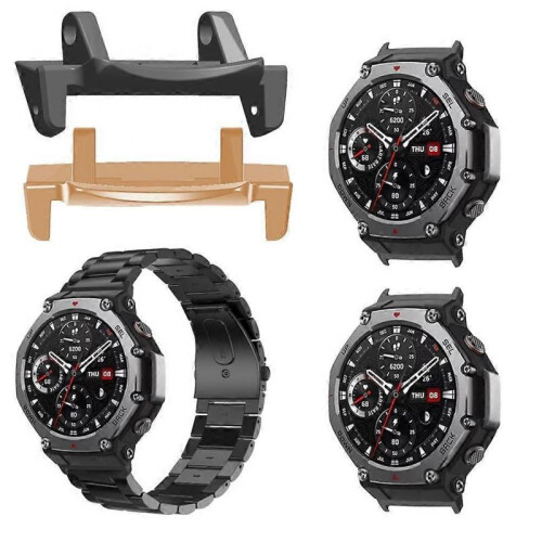 (Black) Stainless Steel Metal Connector Adapter for Amazfit T-Rex3 1