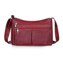 (Red) Multi Layer Soft Leather Bag Fashion Versatile Shoulder Bag
